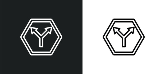 Poster - y shaped intersection icon isolated in white and black colors. y shaped intersection outline vector 