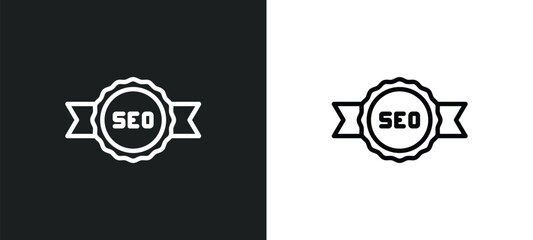 Poster - seo badge icon isolated in white and black colors. seo badge outline vector icon from programming collection for web, mobile apps and ui.