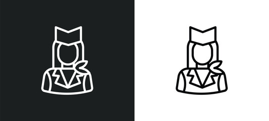 Poster - air hostess icon isolated in white and black colors. air hostess outline vector icon from profession