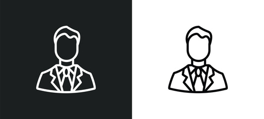 Poster - man with company icon isolated in white and black colors. man with company outline vector icon from people collection for web, mobile apps and ui.