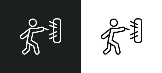Poster - man throwing a dart icon isolated in white and black colors. man throwing a dart outline vector icon