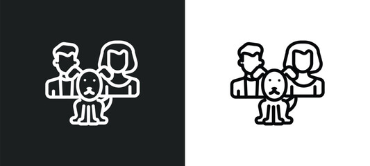 Poster - man girl and dog icon isolated in white and black colors. man girl and dog outline vector icon from people collection for web, mobile apps ui.