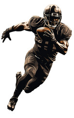 Sticker - An American football player runs and holds the ball in one hand. Watercolor paint. Transparent isolated background