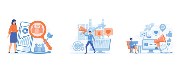 Poster - Target audience. digital targeting marketing, digital marketing campaign, Social network and media communication, set flat vector modern illustration 