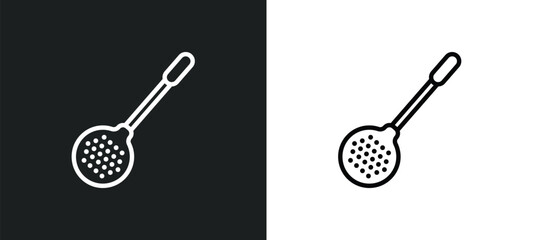 Poster - skimmer icon isolated in white and black colors. skimmer outline vector icon from kitchen collection for web, mobile apps and ui.