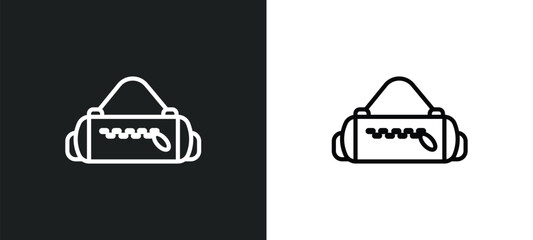 Poster - gym bag icon isolated in white and black colors. gym bag outline vector icon from gym and fitness collection for web, mobile apps and ui.