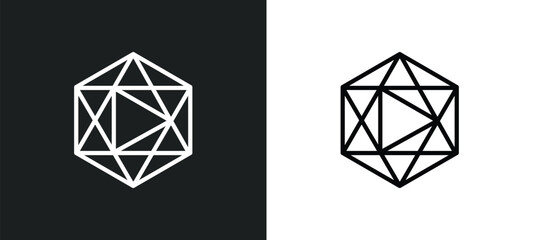 Wall Mural - icosahedron icon isolated in white and black colors. icosahedron outline vector icon from geometry collection for web, mobile apps and ui.