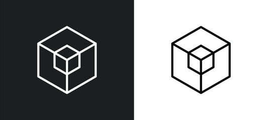 Poster - hexahedron icon isolated in white and black colors. hexahedron outline vector icon from geometry collection for web, mobile apps and ui.