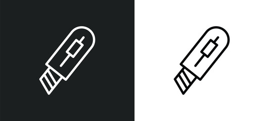 Poster - stationery knife icon isolated in white and black colors. stationery knife outline vector icon from general collection for web, mobile apps and ui.