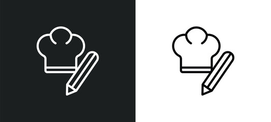 Poster - chef hat with a pencil icon isolated in white and black colors. chef hat with a pencil outline vector icon from general collection for web, mobile apps and ui.