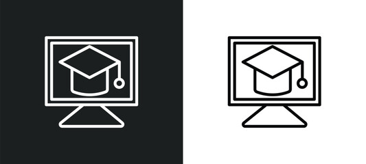 Poster - distance learning icon isolated in white and black colors. distance learning outline vector icon from general collection for web, mobile apps and ui.