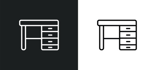 Poster - desk icon isolated in white and black colors. desk outline vector icon from furniture & household collection for web, mobile apps and ui.