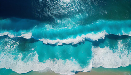 Wall Mural - Summertime seascape On a sunny day, the sea has lovely waves and is blue. aerial view from the top Aerial view of the sea with stunning tropical scenery. Ai generated image