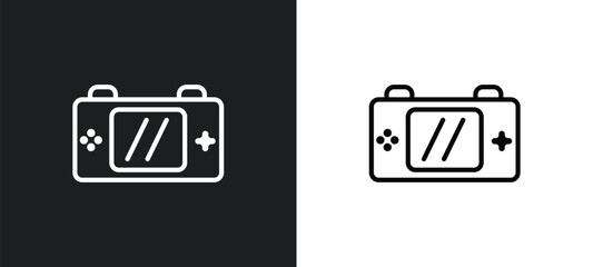 Poster - handheld game icon isolated in white and black colors. handheld game outline vector icon from arcade collection for web, mobile apps and ui.