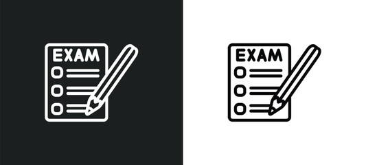 Poster - exams icon isolated in white and black colors. exams outline vector icon from education collection for web, mobile apps and ui.