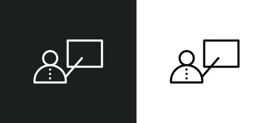 Poster - teacher with stick icon isolated in white and black colors. teacher with stick outline vector icon from education collection for web, mobile apps and ui.
