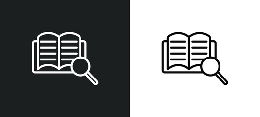 Wall Mural - book and magnifying icon isolated in white and black colors. book and magnifying outline vector icon from education collection for web, mobile apps ui.