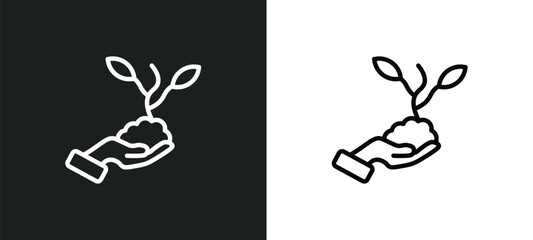 Poster - plant on a hand icon isolated in white and black colors. plant on a hand outline vector icon from ecology collection for web, mobile apps and ui.