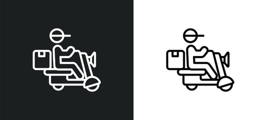 Poster - delivery by motorcycle icon isolated in white and black colors. delivery by motorcycle outline vecto