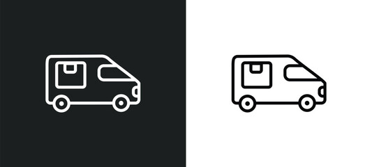 Poster - cargo bus icon isolated in white and black colors. cargo bus outline vector icon from delivery and l