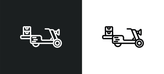 Poster - scooter delivery icon isolated in white and black colors. scooter delivery outline vector icon from delivery and logistic collection for web, mobile apps and ui.