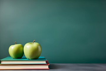 apples with books on a green background, generative ai 1