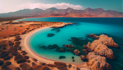 Wall Mural - View of the sea from the beach. View from above of Elafonissi beach in Crete, Greece Ai generated image