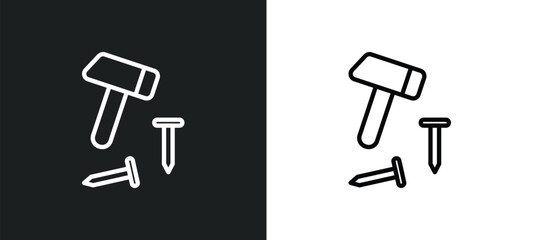 Poster - hammer and nail icon isolated in white and black colors. hammer and nail outline vector icon from construction tools collection for web, mobile apps ui.