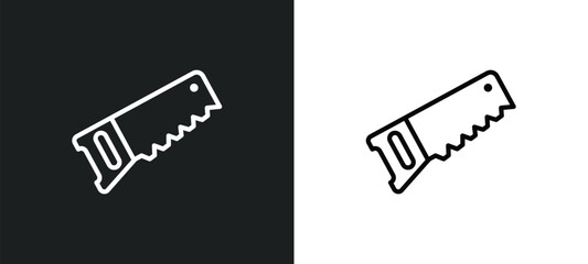 Poster - hand saw icon isolated in white and black colors. hand saw outline vector icon from construction tools collection for web, mobile apps and ui.