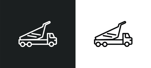 Poster - dump truck icon isolated in white and black colors. dump truck outline vector icon from construction collection for web, mobile apps and ui.