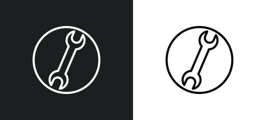 Poster - round wrench icon isolated in white and black colors. round wrench outline vector icon from construction collection for web, mobile apps and ui.