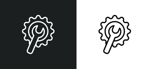 Poster - wrench and gear icon isolated in white and black colors. wrench and gear outline vector icon from construction collection for web, mobile apps ui.