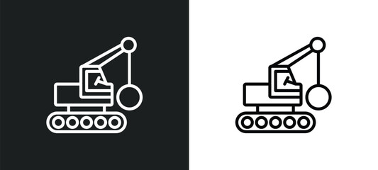 Poster - derrick with ball icon isolated in white and black colors. derrick with ball outline vector icon from construction collection for web, mobile apps and ui.