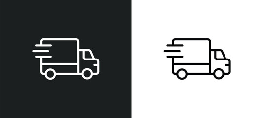 Poster - truck with freight icon isolated in white and black colors. truck with freight outline vector icon f