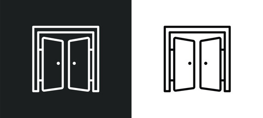 Poster - doors open icon isolated in white and black colors. doors open outline vector icon from construction collection for web, mobile apps and ui.