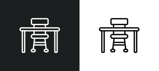 Poster - school desk icon isolated in white and black colors. school desk outline vector icon from computer collection for web, mobile apps and ui.