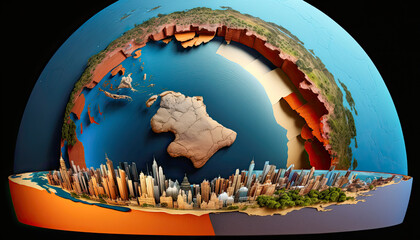 Poster - Cross section of planet Earth with Sydney landmarks - Generative AI