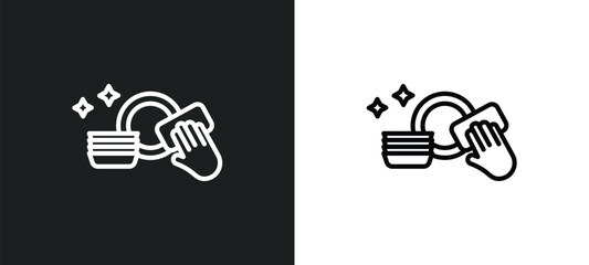 Poster - washing plate icon isolated in white and black colors. washing plate outline vector icon from cleaning collection for web, mobile apps and ui.