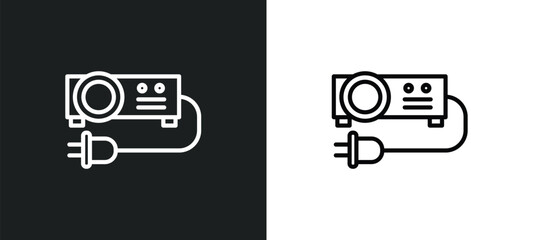 Poster - projector with plug icon isolated in white and black colors. projector with plug outline vector icon from cinema collection for web, mobile apps and ui.