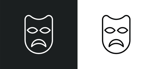 Poster - sad mask icon isolated in white and black colors. sad mask outline vector icon from cinema collection for web, mobile apps and ui.