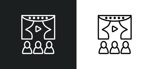 Poster - people watching a movie icon isolated in white and black colors. people watching a movie outline vector icon from cinema collection for web, mobile apps and ui.