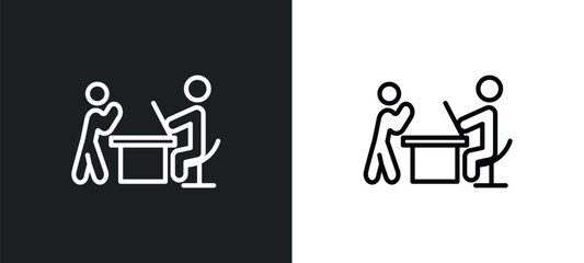Poster - boss reading a document icon isolated in white and black colors. boss reading a document outline vector icon from business collection for web, mobile apps and ui.