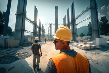 Sticker - Workers wearing helmets at the construction site - Generative AI