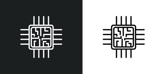 Poster - chip icon isolated in white and black colors. chip outline vector icon from artificial intellegence collection for web, mobile apps and ui.