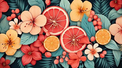 Wall Mural - a seamless pattern of lemons with leaves and lemons