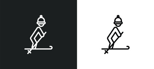 Poster - skiing icon isolated in white and black colors. skiing outline vector icon from activity and hobbies collection for web, mobile apps and ui.
