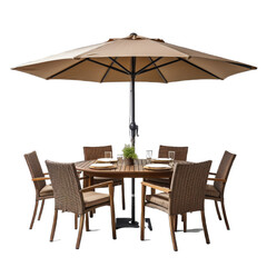 Wall Mural - Garden modular dining set with umbrella isolated on transparent background. Generative AI