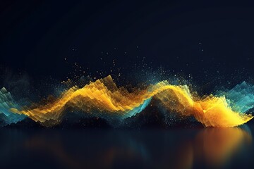 Wall Mural - Network technology background futuristic tech blue and yellow wave background. Low poly wire made with generative AI Scy fi space illustration