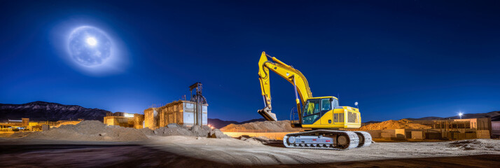 Canvas Print - Cranes working at night - Generative AI