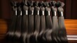 Silky Smooth Black Straight Bulk Hair Extensions Arranged Neatly on a Table - Full Length Shot: High-Quality Generative AI Illustration